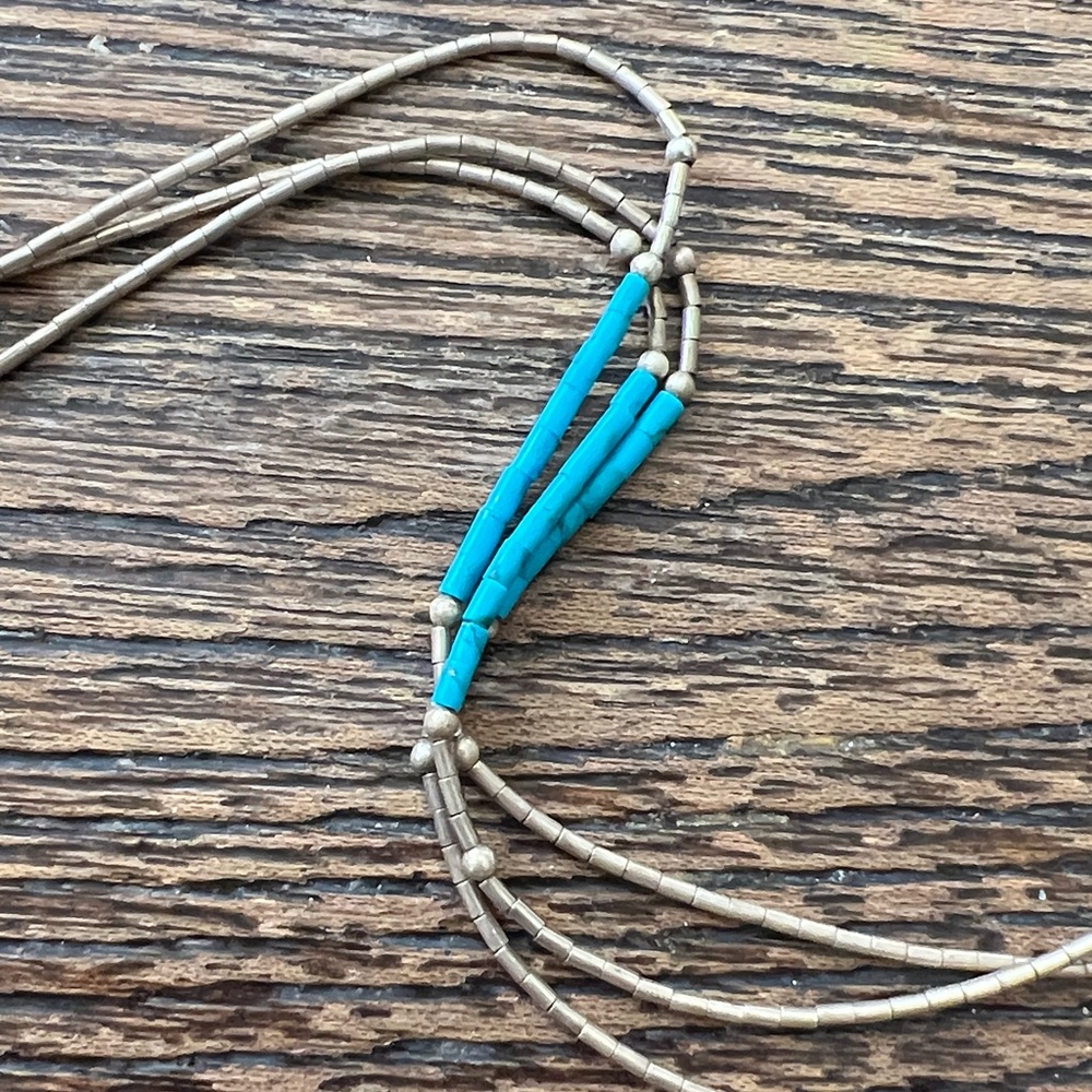 Vintage Native American Sterling silver turquoise liquid silver necklace - Picture 4 of 5
